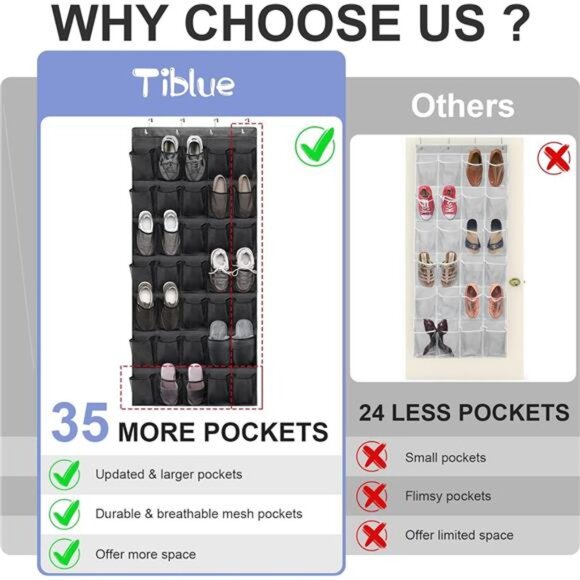 Over the door shoe organizer 35 pockets hanging closet storage rack black - Picture 7 of 8